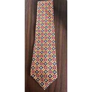 Vintage Men’s Tommy Hilfiger Tie 100% Silk Geometric Pattern Yellow Blue Red Whi